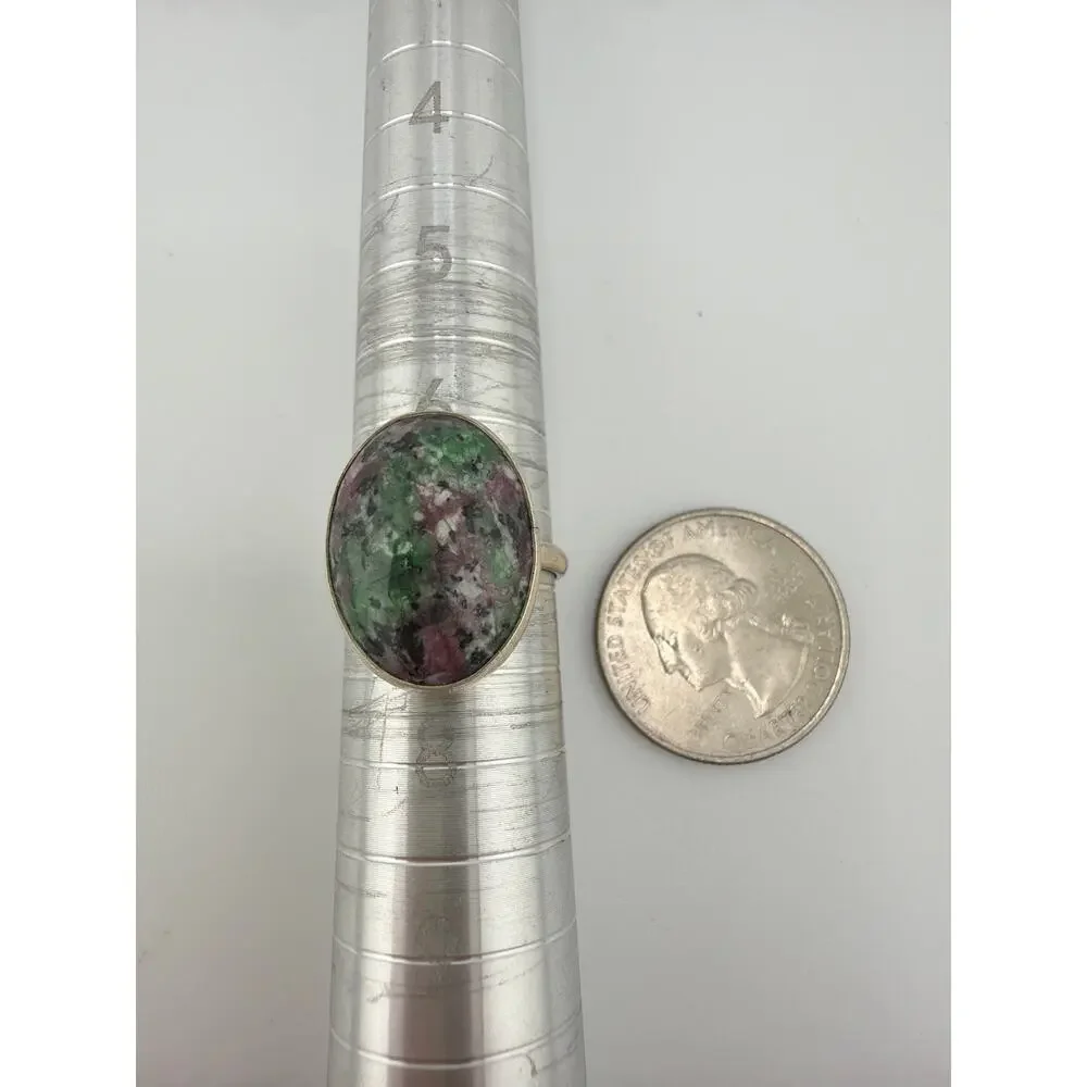 Sterling Silver Ruby Zoisite Anyolite Bezel Ring Size 7